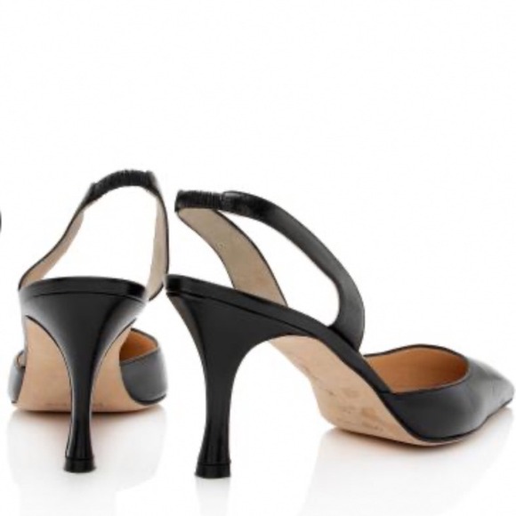 Manolo Blahnik Black Leather Slingback Kitten Heel Pumps Size 37 US 6.5–7 Italy - Picture 3 of 14